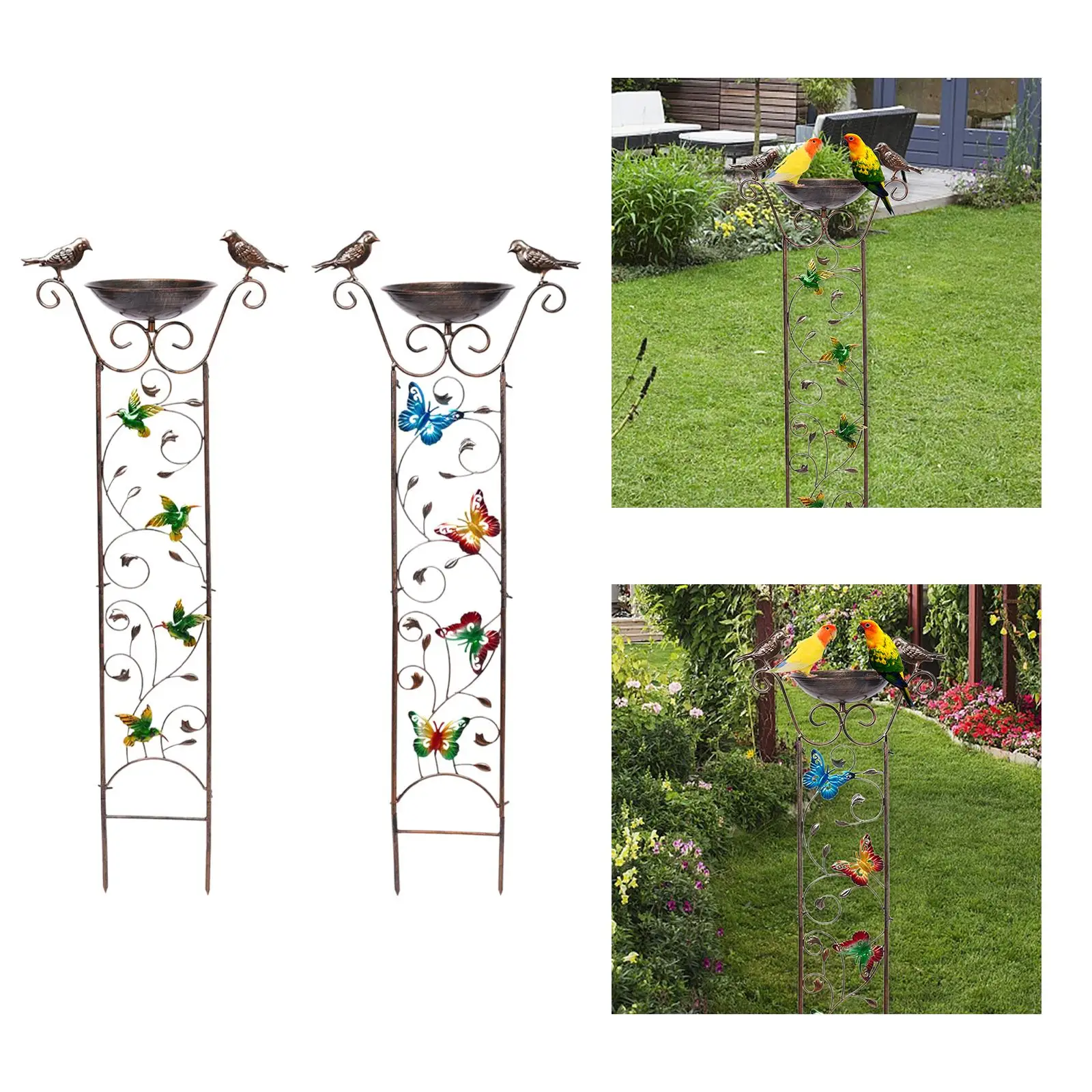 Bird Bath with Garden Trellis 14.3x39inch Outdoor Bird Feeder Bowl Garden Plant Support for Bird Lovers Easily Install
