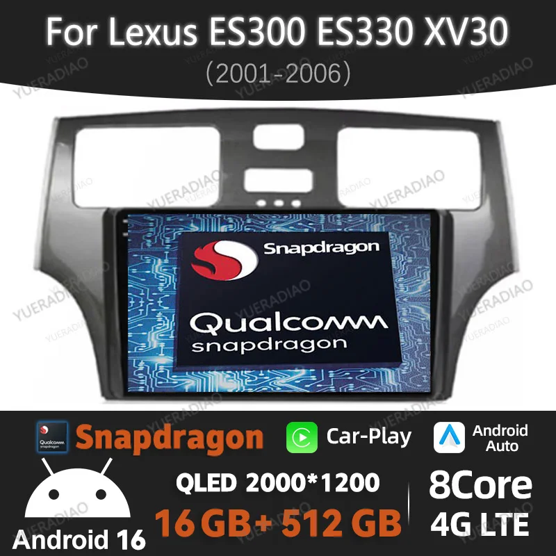 Android 16 Car Radio For Lexus ES300 ES330 XV30 ES250 2001 - 2006 Multimedia Stereo Video Player Carplay Auto GPS NAVI 4G WIFI