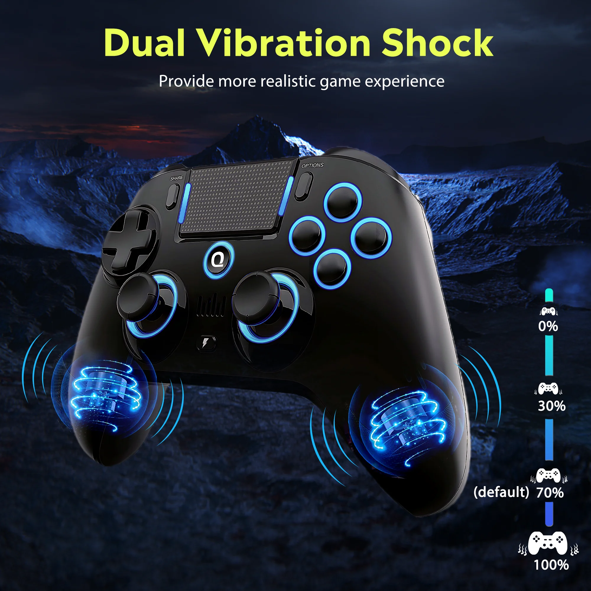 Controlador inalámbrico QRD Spark N5 para PS4, PS3, PS2, IOS, Android, PC, Efecto Hall, luces LED de 9 colores, efecto de vibración