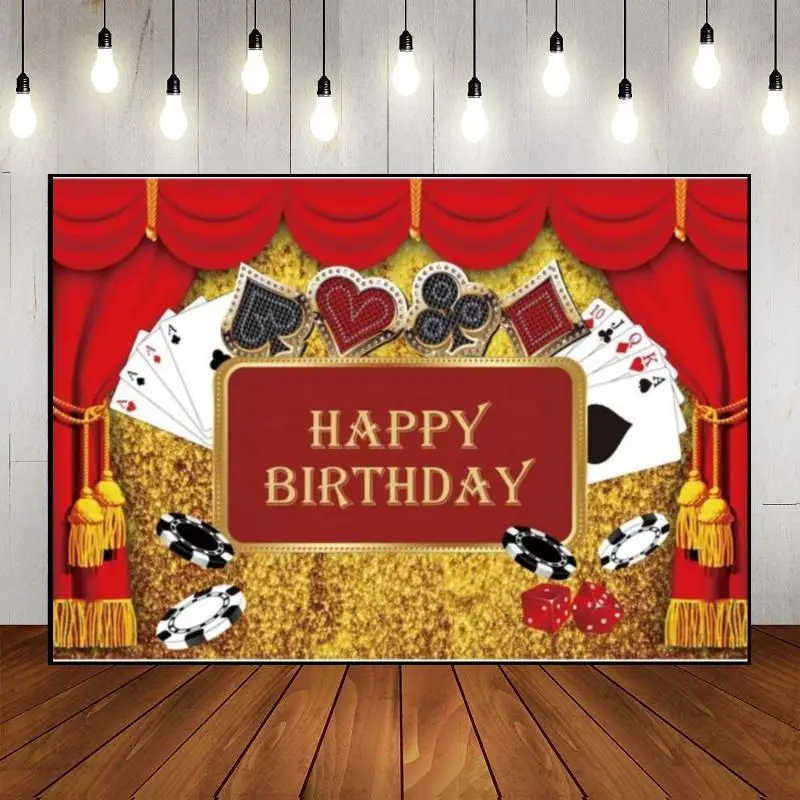 Casino Birthday Decoration Background Good Luck Photography Backdrops Dice Custom Backdrop Slot Machine Photo Night Poker Card