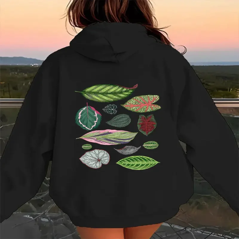 Womens Casual Graphic Print Hooded Sweatshirt Long Sleeve Pullover Adjustable Drawstring Hood Autumn Winter Season Comfort