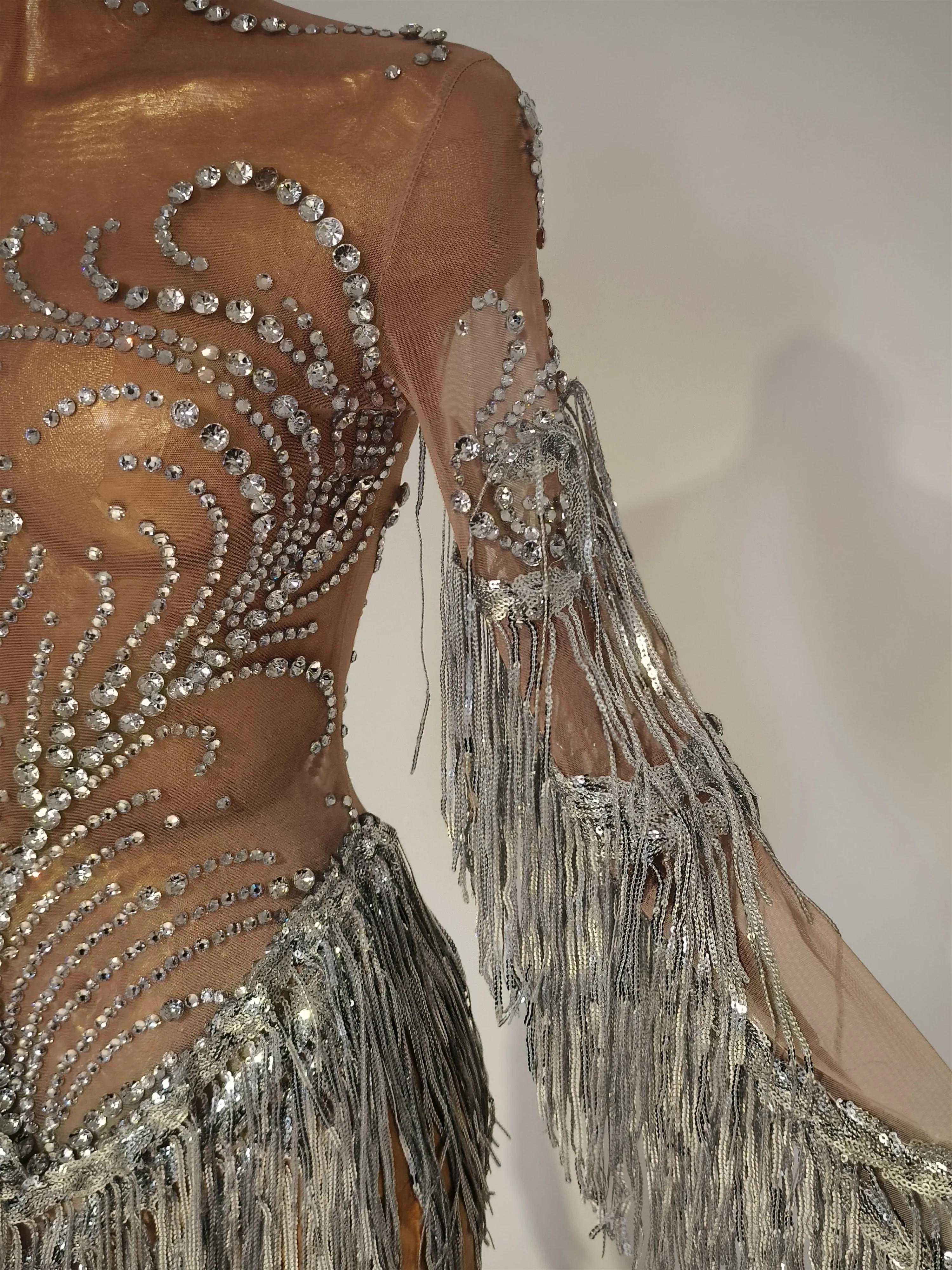 Show Girl Kostüm Luxus Party OutfitSparkly Kristall Perle Frauen Sexy Quaste Bodycon High Split Feiern Prom Outfit Geburtstag D