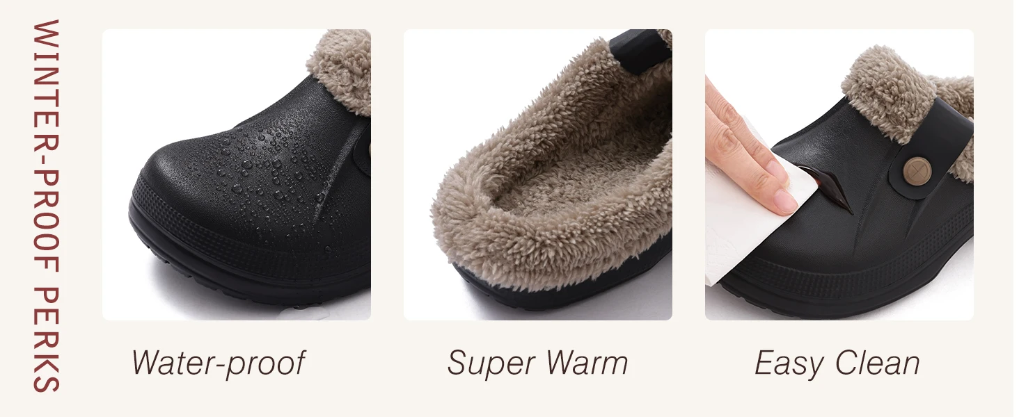 Smile Winter Fuzzy Hausschuhe für Damen Herren Indoor Outdoor Pelzgefütterte Clogs Wasserdichte warme Hausschuhe Garten Clogs Leichte Schuhe – Detail 3