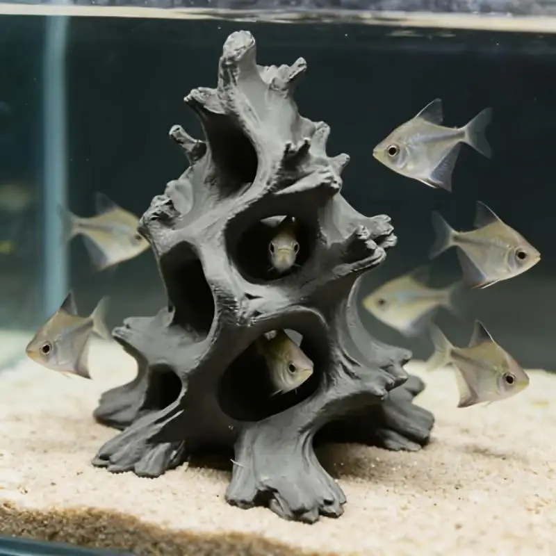 Hidden Multi-Hole Natural Driftwood Fish Cave Ornament Safe for Aquarium Betta Shrimp Freshwater Tank Decor