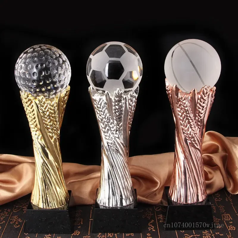 Customized Creative Resin Trophy, Home Decor, basketball, billiards, Earth Transparent Ball, Crystal Base Carving Souvenirs, 1Pc