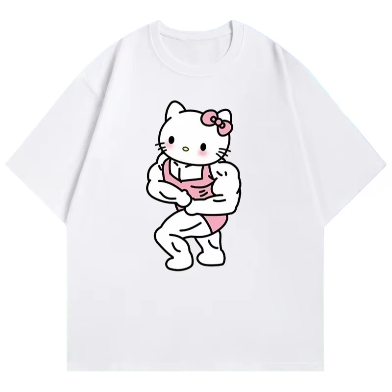 

MINISO 2025 Новая женская футболка с короткими рукавами и принтом «Китти» для фитнеса с героями мультфильмов, свободный повседневный универсальный топ в стиле Харадзюку