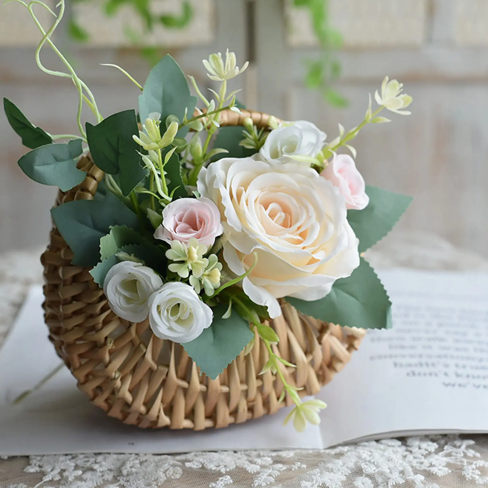 ABVJ-4 Pcs Hand-Held Flower Arrangement Basket Hand-Woven Creative Flower Pot Storage Basket Flower Girl Basket Home Decor