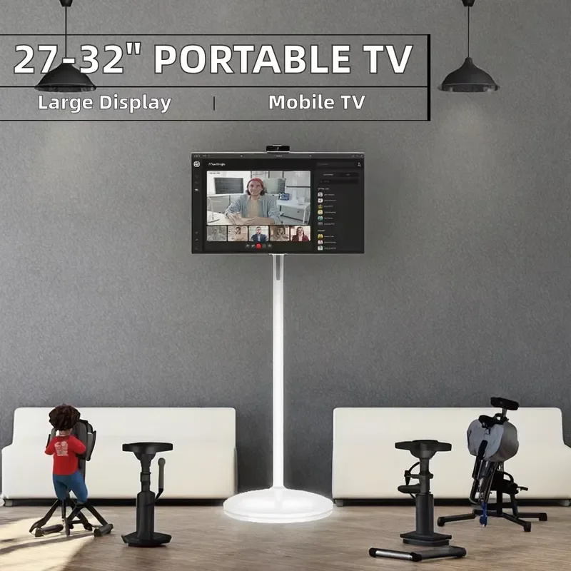 32 Inch Android 13 Smart TV 6GB+64GB LED Portable Television for Home Gym Entertainment White Mini Screen with Stand