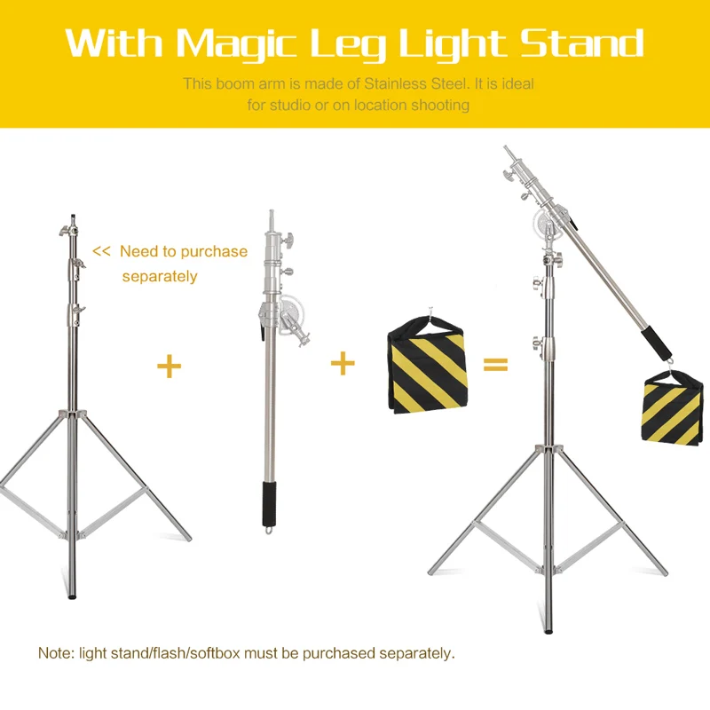 106cm-249cm Steel Cross Arm Photo Studio Kit Stainless With 280cm Light Stand Tripod With Weight Bag Photo Studio Extension Rod