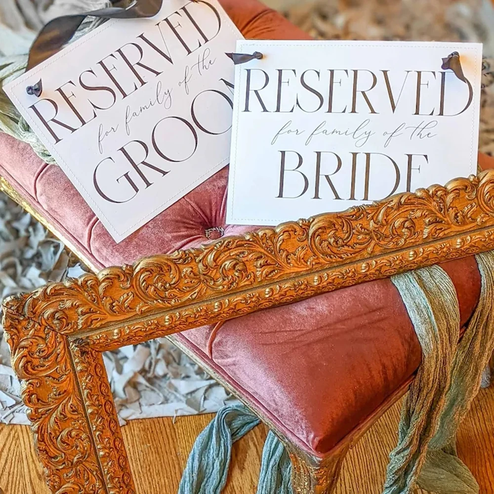 Reserved for Family of Bride and Groom Wedding Chair Signs (Set of 2 Banners) 3056