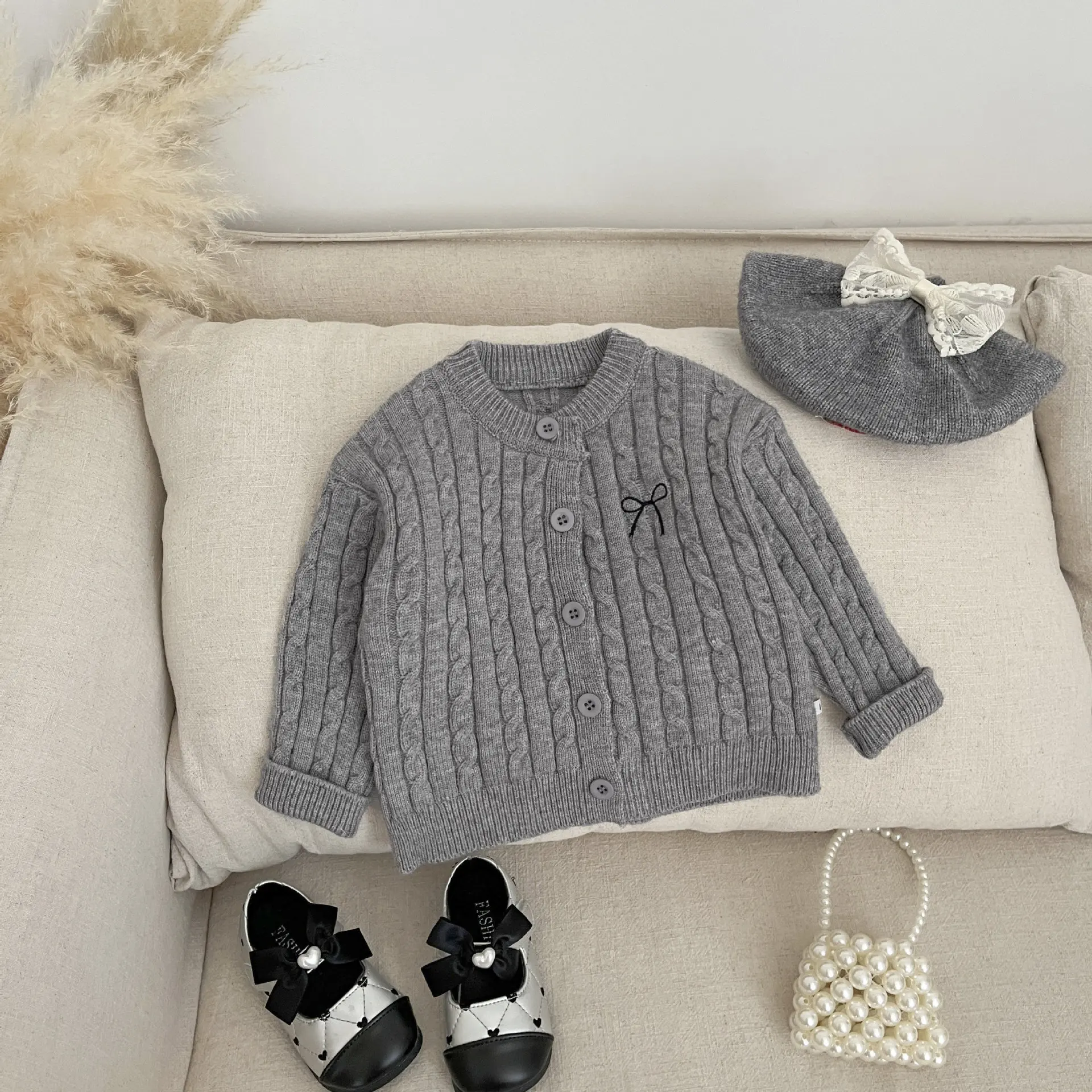 Coat Korean Girls Embroidery Knitted Cardigan Spring and Autumn New Foreign Fried Dough Twists Long Sleeve Sweater Coat