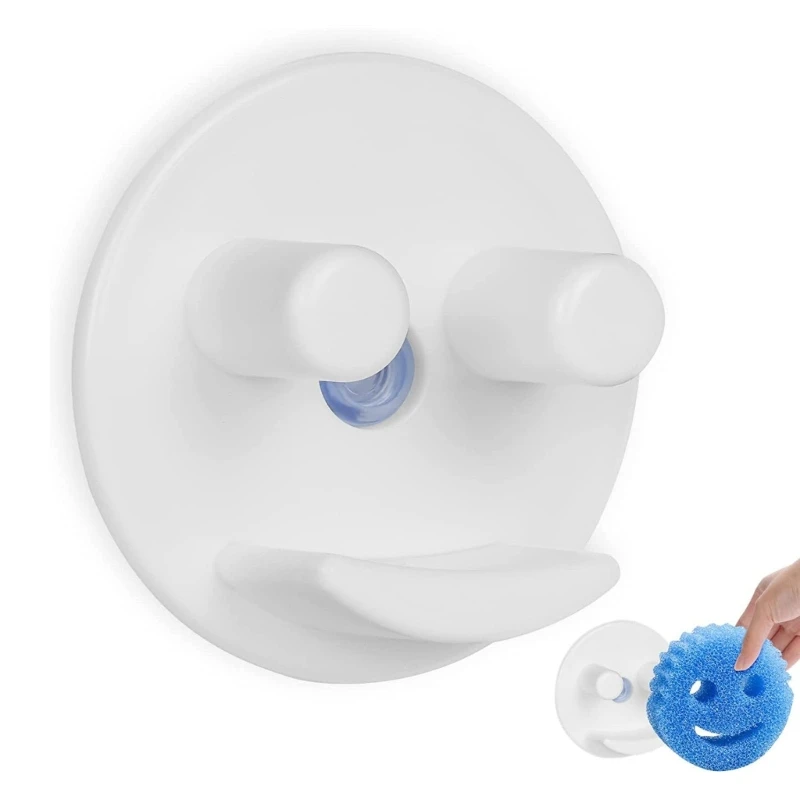 Suporte de esponja com rosto sorridente para cozinha, pia do banheiro, instalação de ventosa, auto drenagem, acessórios organizadores de esponja