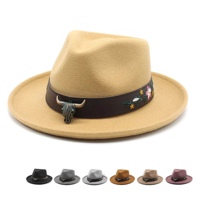 Thick dragon and cowboy hat curling top hat ox Tibetan felt cap big brim horse riding gentleman men's and women's hats felt cap