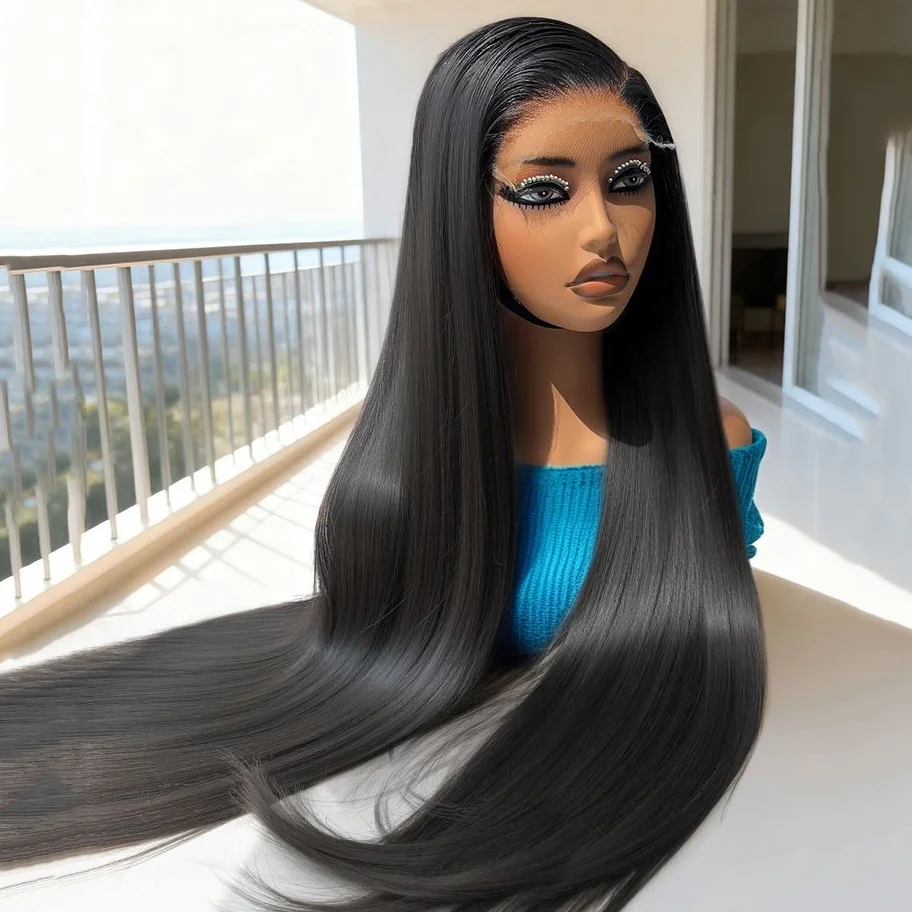 

Прямые парики фронта шнурка 13x4 Парики фронта шнурка 26 дюймов 200 Плотность HD Прозрачные человеческие волосы Натуральный черный Предварительно вырезанный прямой