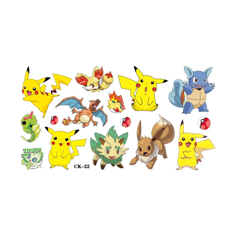 1Pcs Pokemon Tattoo Stickers Pikachu Temporary Tattoos For Kids Birthday Party Supplies Cute Tattoos Stickers Decoration