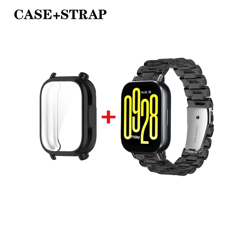 Xaiomi Redmi Watch 5 Active / 5 Lite 예비 스트랩, 수지 스트랩, 소프트 TPU 화면 보호 케이스용 2PCS [보호 케이스 + 스트랩]