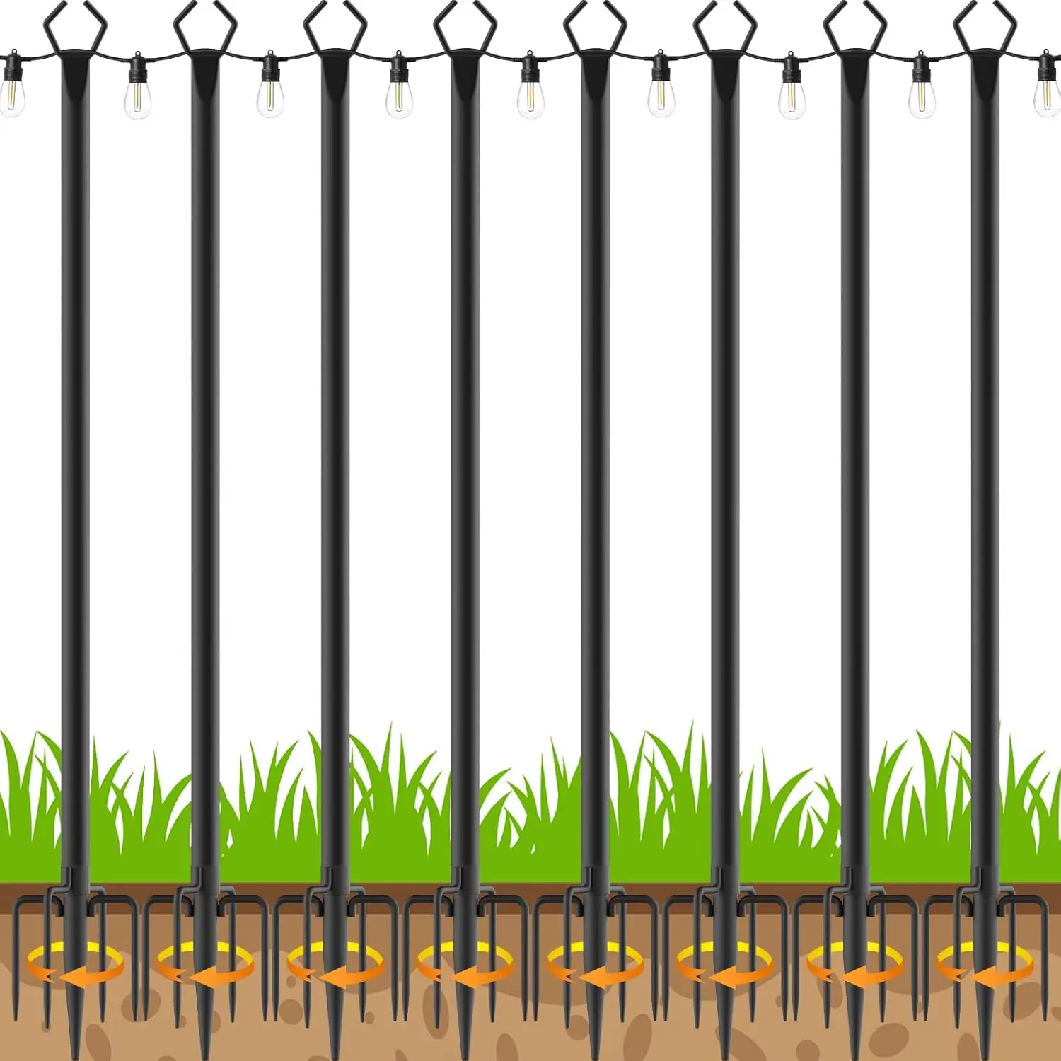 

Набор из 8 металлических стоек для уличных гирлянд длиной 10 футов с креплением-вилкой, для освещения патио, двора и террасы