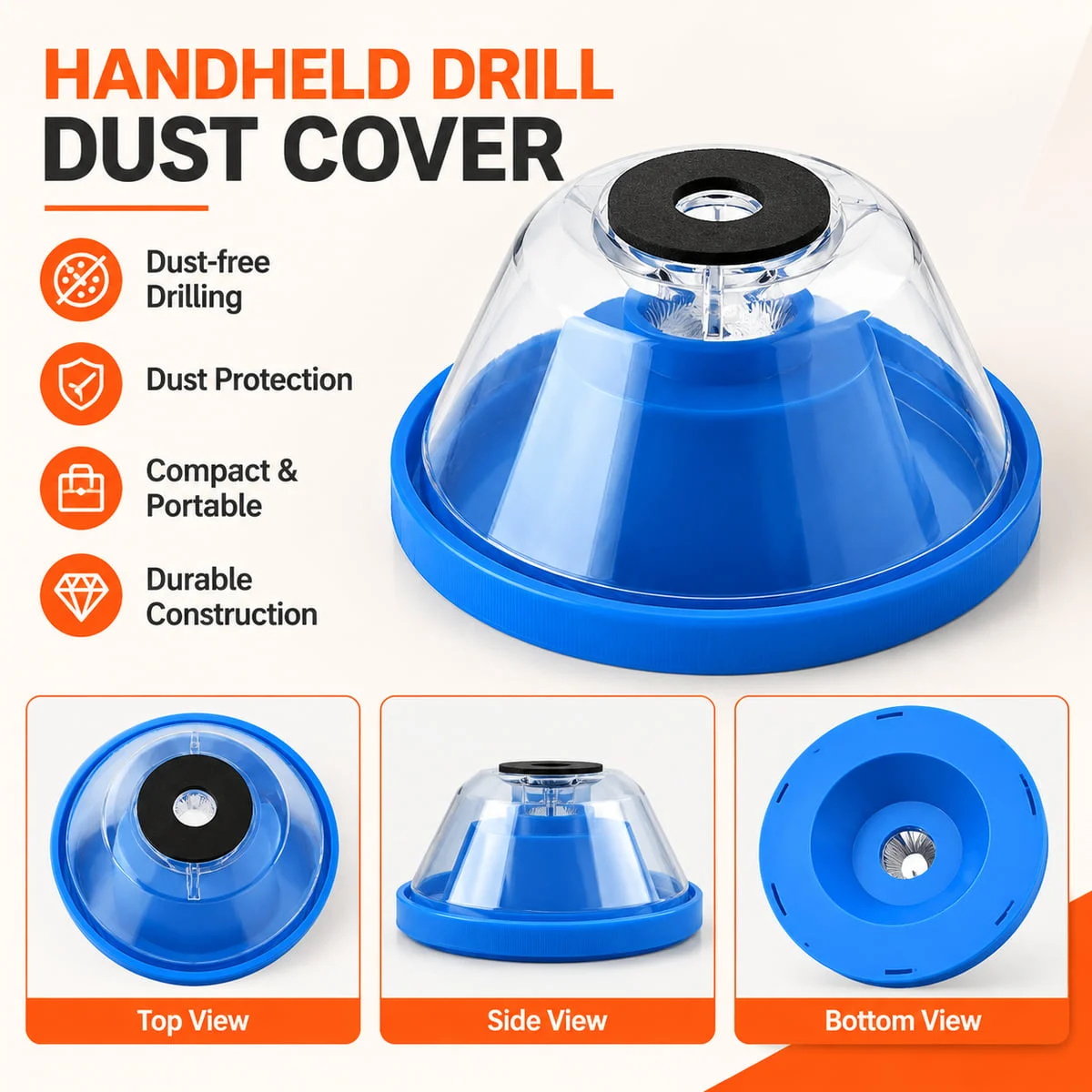 YONGRUN Handheld Drill Dust Cover Blue Dust-Free Drilling Shield Portable Wall Hole Dust Collection Guard for Power Tools
