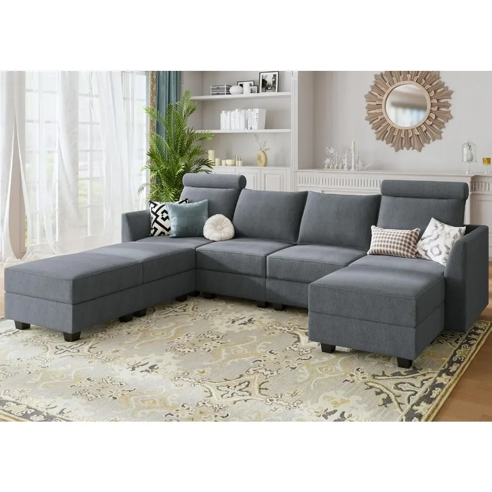 Modular Sectional Sofa with Storage Seats Convertible U-shaped Sectional Couch, Upgraded High Back Modular Couch for Living Room