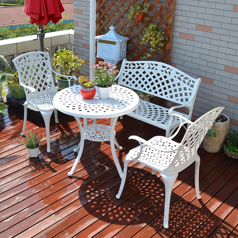 

Set of 4pcs cast aluminum patio coffee table set love seater single chairs high-back with rose design heavy duty durable