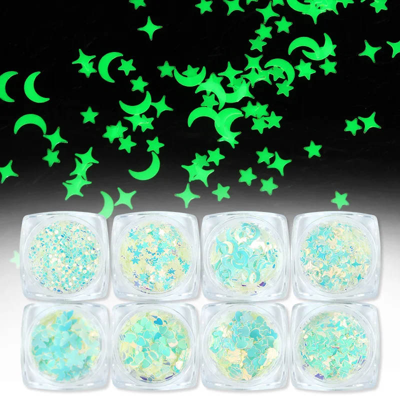 Stelle luminose luna Glitter fiocchi per resina epossidica riempimento luce verde farfalla resina paillettes orecchini portachiavi che fanno forniture