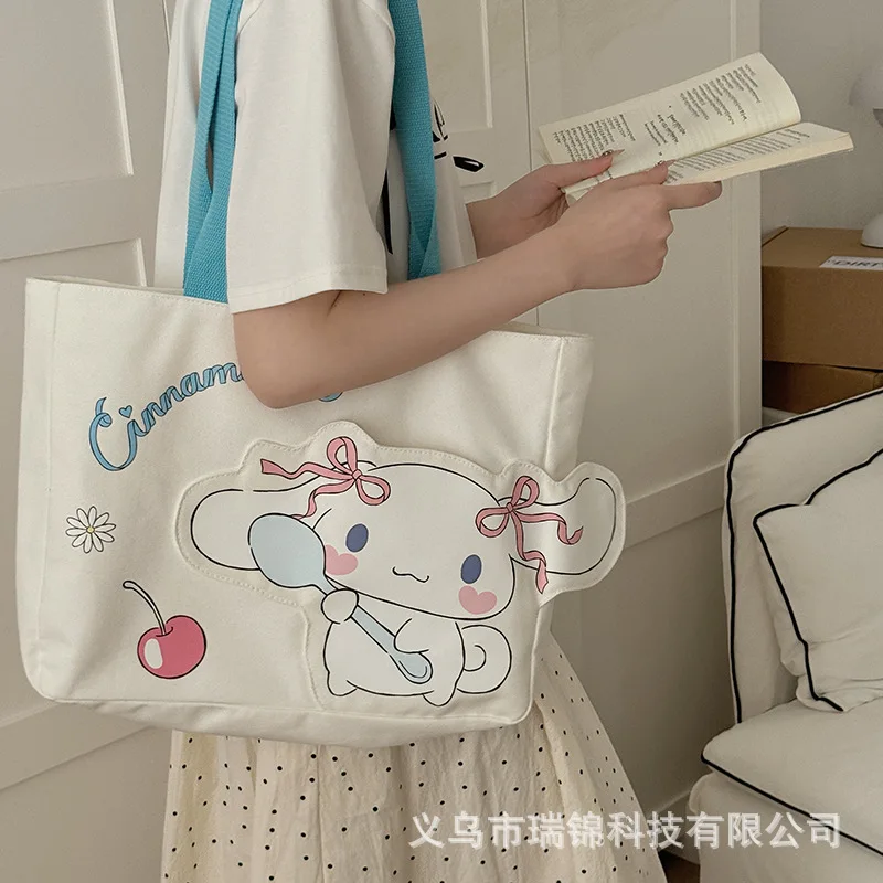 2024 Sanrio My Melody Canvas Bag Kawaii Kuromi Crossbody Single Shoulder Bag Cute Cartoon Cinnamoroll Shopping Bag Gift for Girl