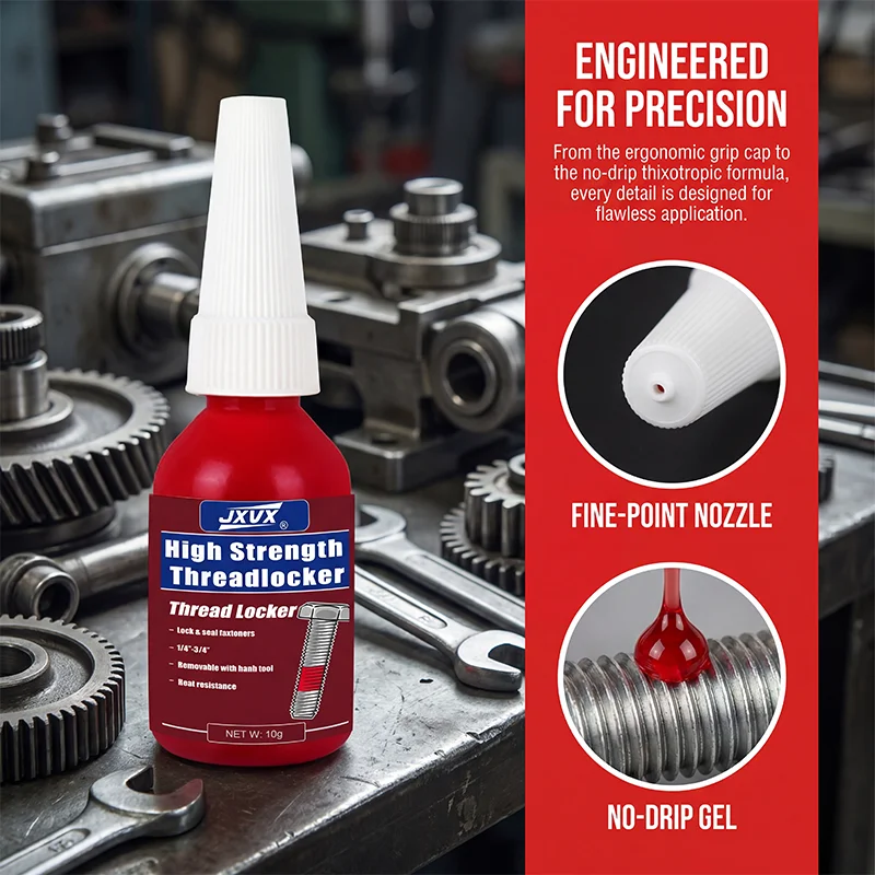Jxvx Red Threadlocker, Anaerobic Metal Glue, Screw Adhesive, Strong Anti-Slip Thread Fixing Adhesive, Suitable for Loose and Rusted Nuts and Screws