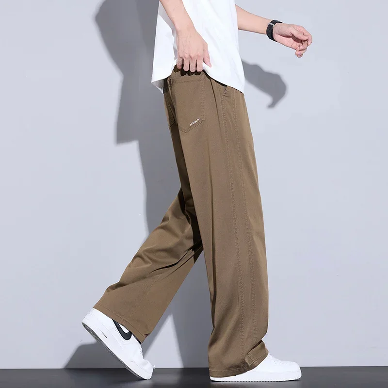 البوب جديد جينز ناعم الرجال الربيع الصيف رقيقة فضفاضة ثنيات المضادة للتجاعيد مريحة مستقيم بنطلون الرباط الذكور فضفاض ديني