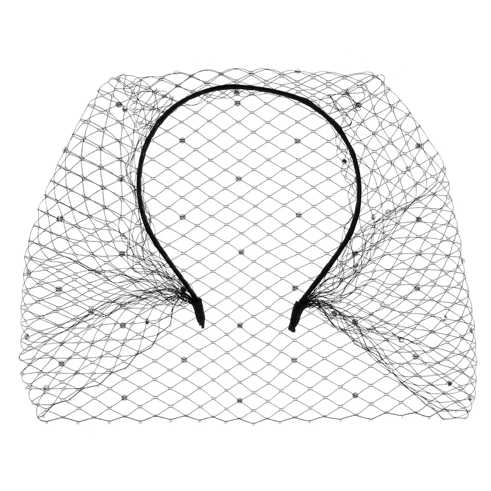 

Black Mesh Veil Headband Women Lightweight Birdcage Hair Accessory Net Lace Rhinestone Clips Bridal Party Funeral Headpiece