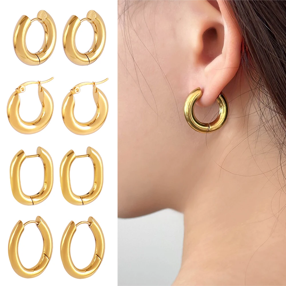 316L Stainless Steel Hoop Earrings for Men Punk U Shape Earring Round Women Earrings Female Jewelry