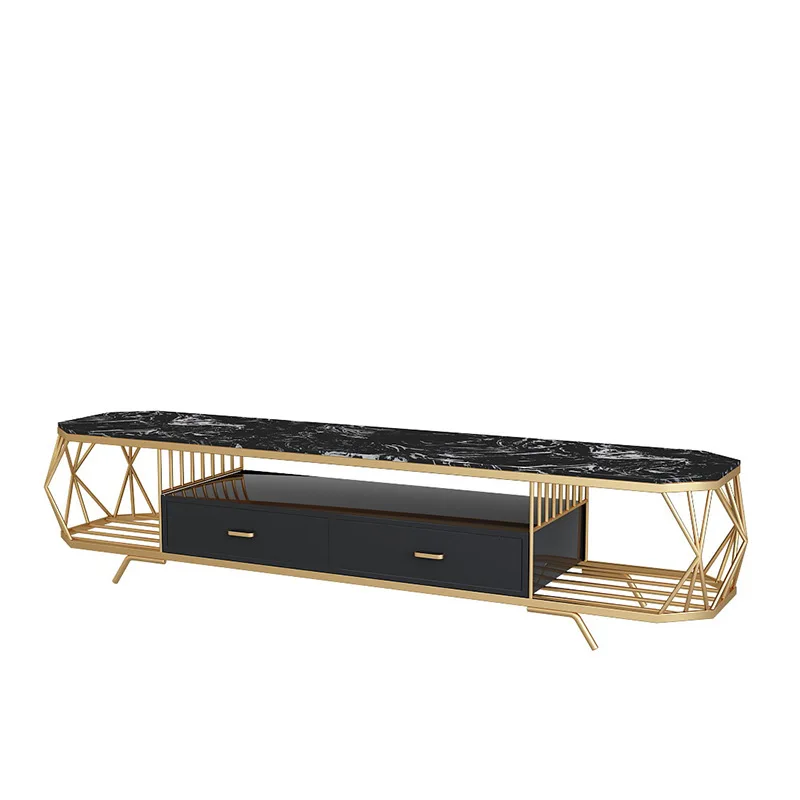 

Nordic Internet celebrity marble TV cabinet, household living room floor cabinet rectangular wrought iron, TV cabinet with drawe