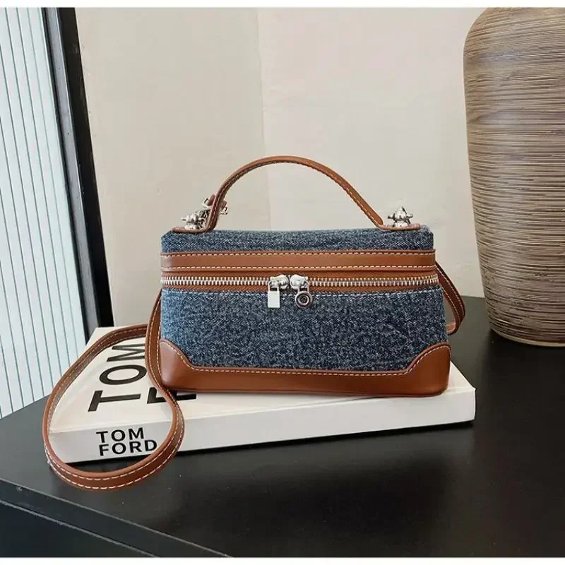 Denim Lunch Box Bags for Women\'s 2024 New Luxury Brand Handbags Lady Shoulder Messenger Bag Fashion Simple Small Square Bag