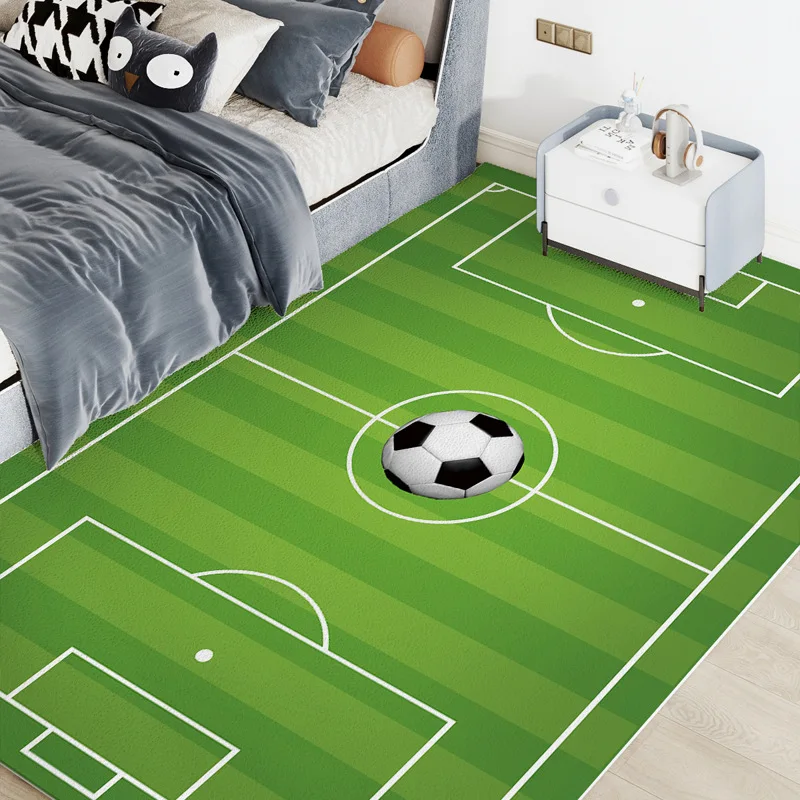 Soccer Field Theme Carpet Mat Rug Home Decoration Green Grass Football Pitch Pattern Kids Sports Style Floor Decor Home Bedroom