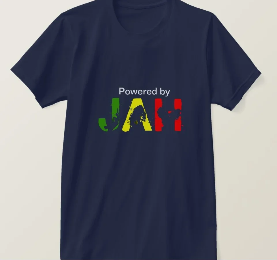 Powered By Jah Rastafari T-Shirt 100% Cotton O-Neck Summer Short Sleeve Casual Mens T-shirt Size S-3XL