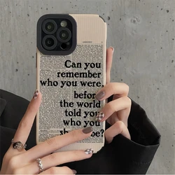 Fashion Black Letter Silicone Leather Case For iPhone 15 12 11 13 Mini 14 16 Pro MAX 17 ProMax Air Paper Pattern Cover