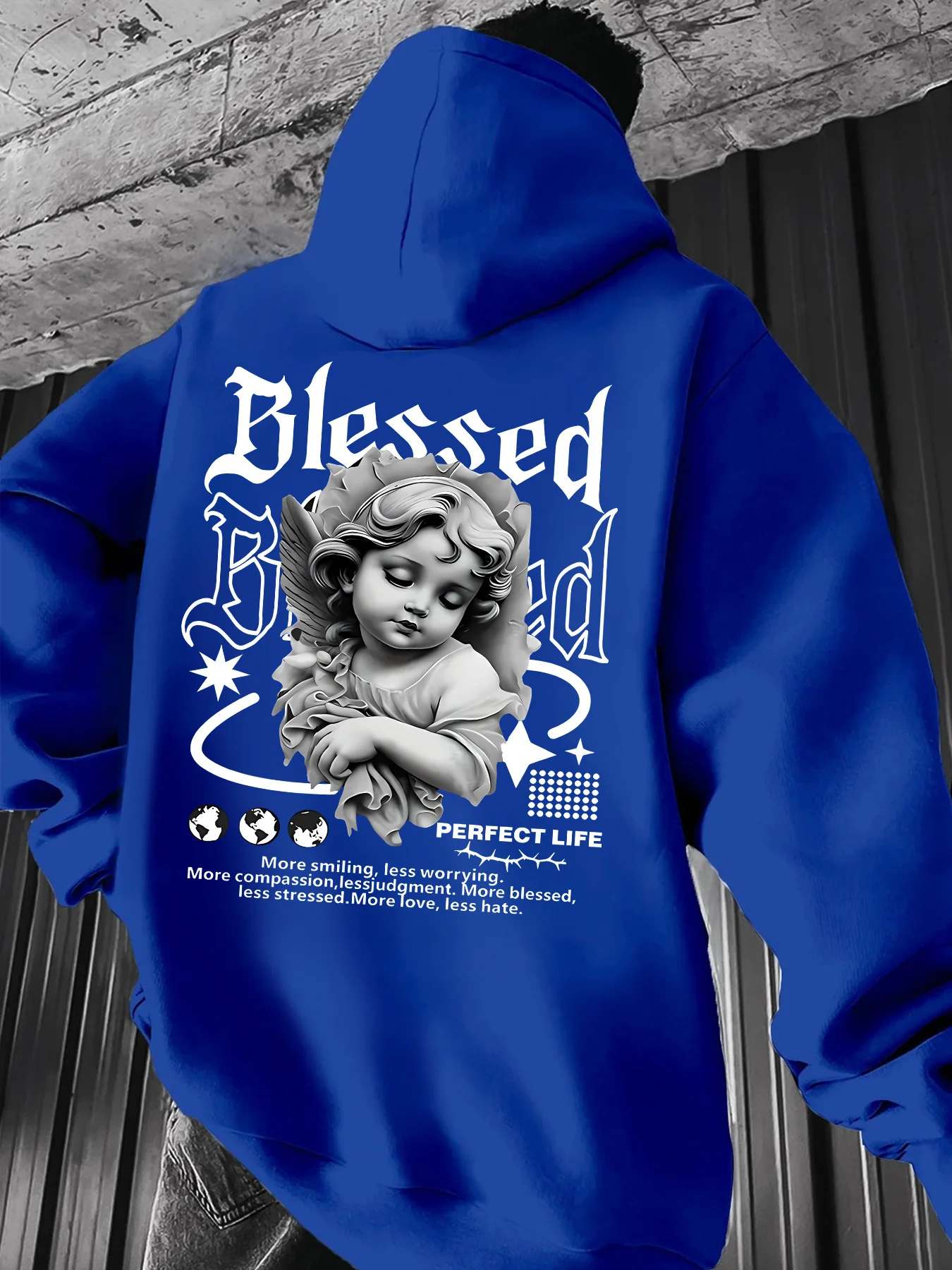 Herren Ästhetischer Engel-Hoodie Hip-Hop Sport Streetwear Gesegneter Vintage Cherub-Print Lässiger Loser Pullover Sweatshirt Oberteil – Detail 3
