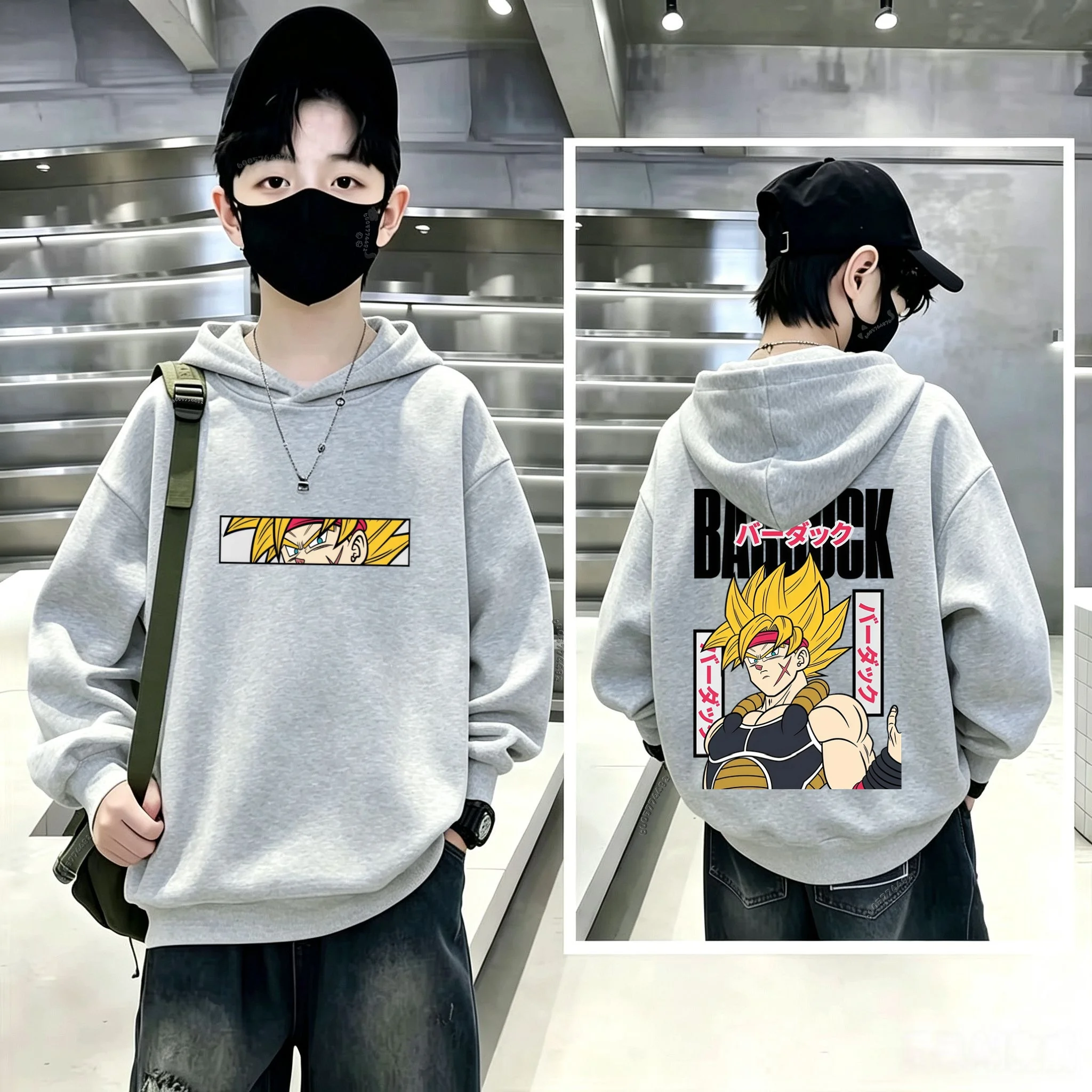 Latest model Dragon Ball Badak double-sided printed warm-up children's hooded sweater for autumn and winter