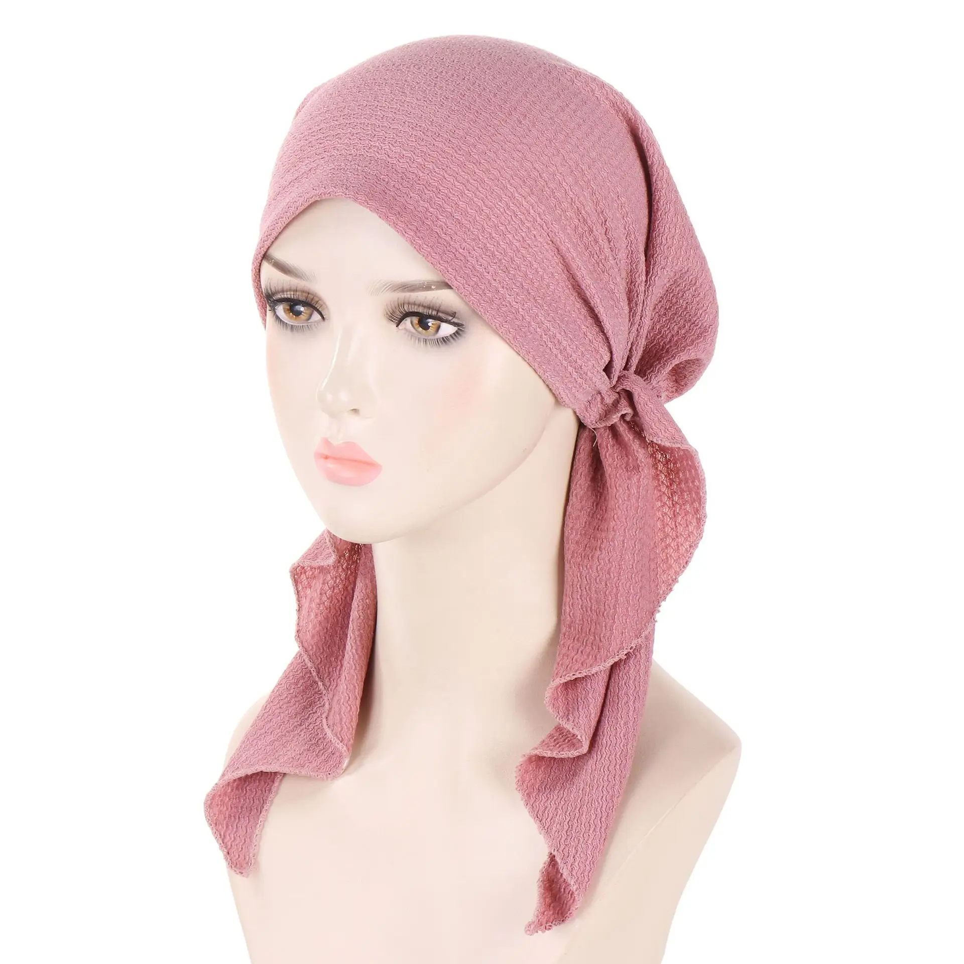 Boné hijab esportivo plissado, lenço elástico para mulheres, chapéu turbante muçulmano respirável ao ar livre