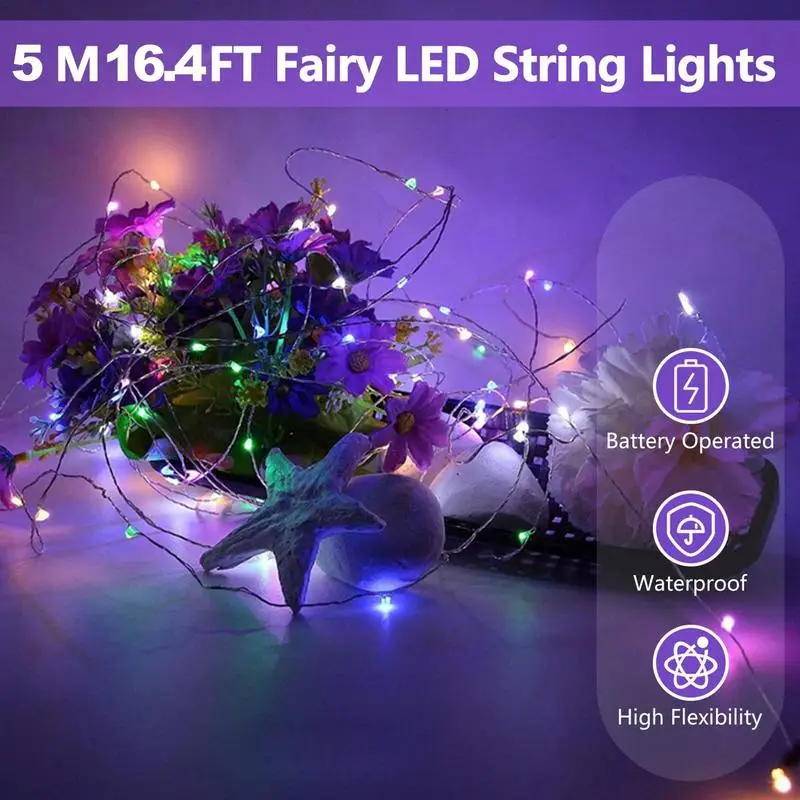 Lampu peri Led tali kawat tembaga lampu liburan luar ruangan karangan bunga untuk pohon Natal dekorasi pesta pernikahan