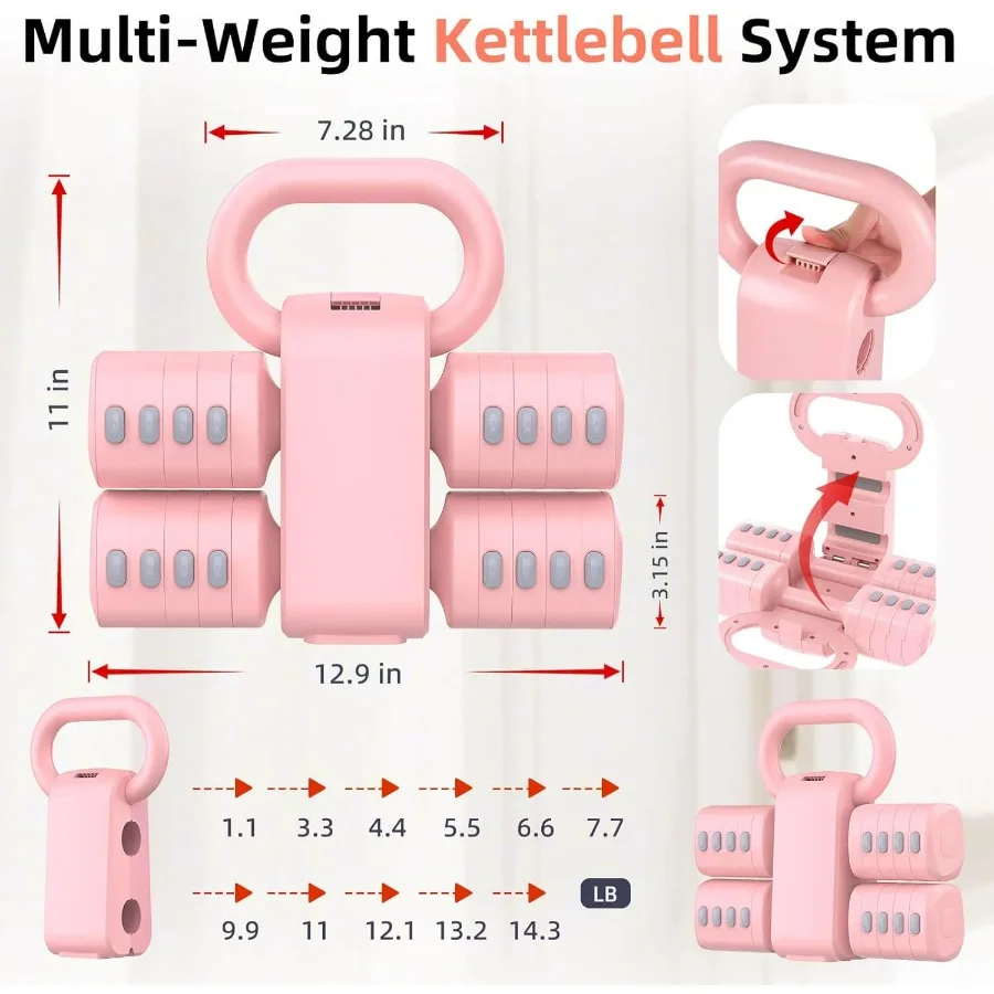 مجموعة دمبل 2 في 1 قابلة للتعديل مطورة 5 مستويات أوزان يدوية ثقيلة للنساء والرجال كل 2.2 3.3 4.4 5.5 6.6 رطل وزن قابل للتحويل #5