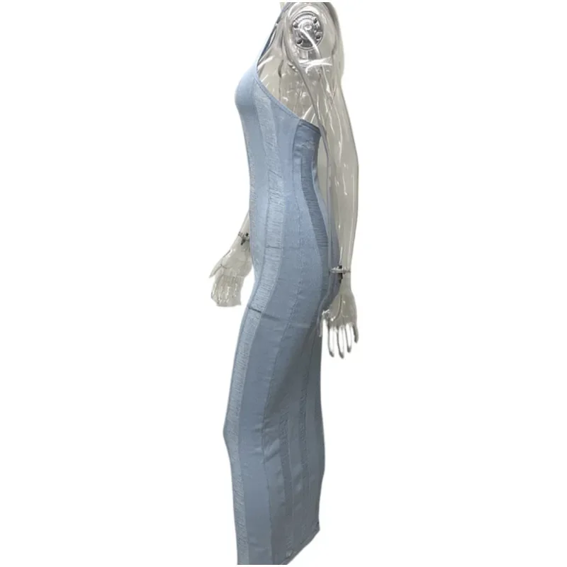 2025 sommer Aushöhlen Gestrickte Spitze Up Halter-Backless Bodycon Maxi Kleid Frauen Sexy Ärmellose Urlaub Strand Lange Robe Cover Up