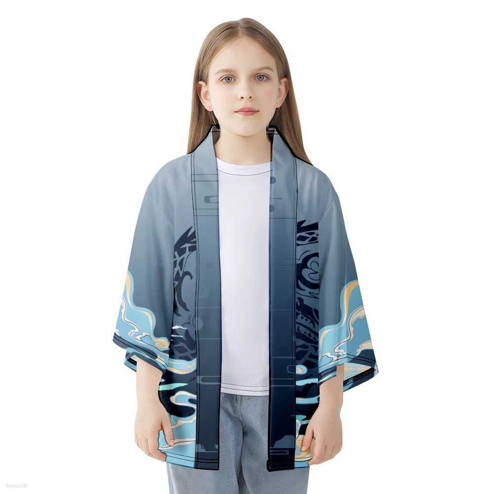 Moda Kimono Yukata erkekler 2023 yaz plaj Kimono Anime ejderha baskılı 3/4 kollu gömlek Haori Cosplay