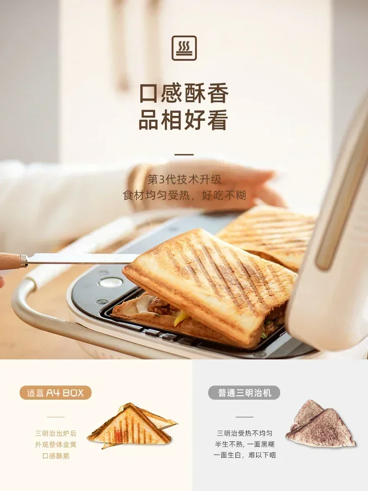 Suitable for box, sandwich maker, multi-function breakfast machine, household light food artifact, small toaster, toast
