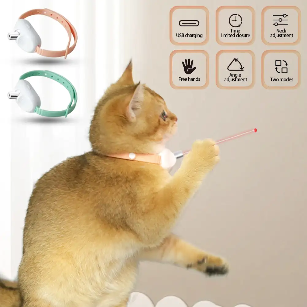 1Pc LED Laser Cat Teasing Toy USB Rechargeable Cat Toy Adjustable Magic Cat Collar Kitten Playing Toy Cat Accessories