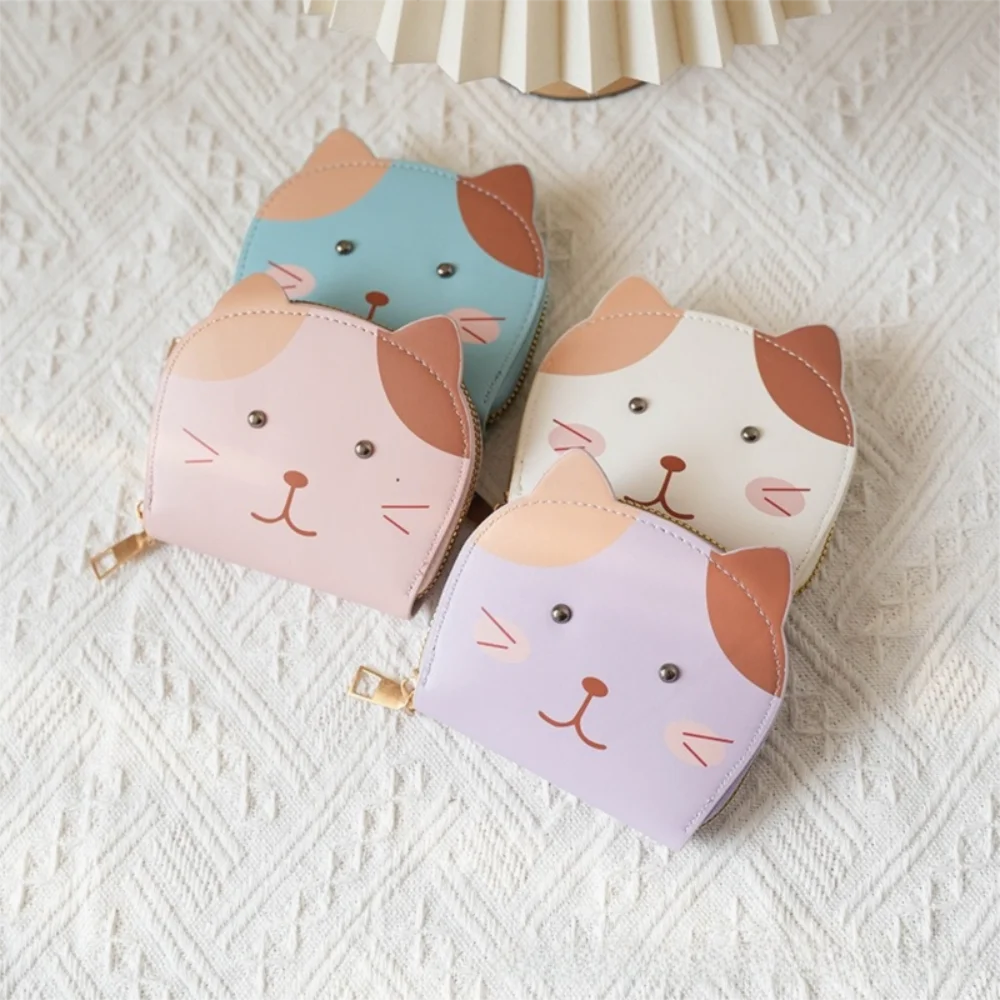 Portable Cartoon Cat Pattern Wallet PU Leather Zipper Short Coin Purse Card Bag Korean Style Small Card Holder Women