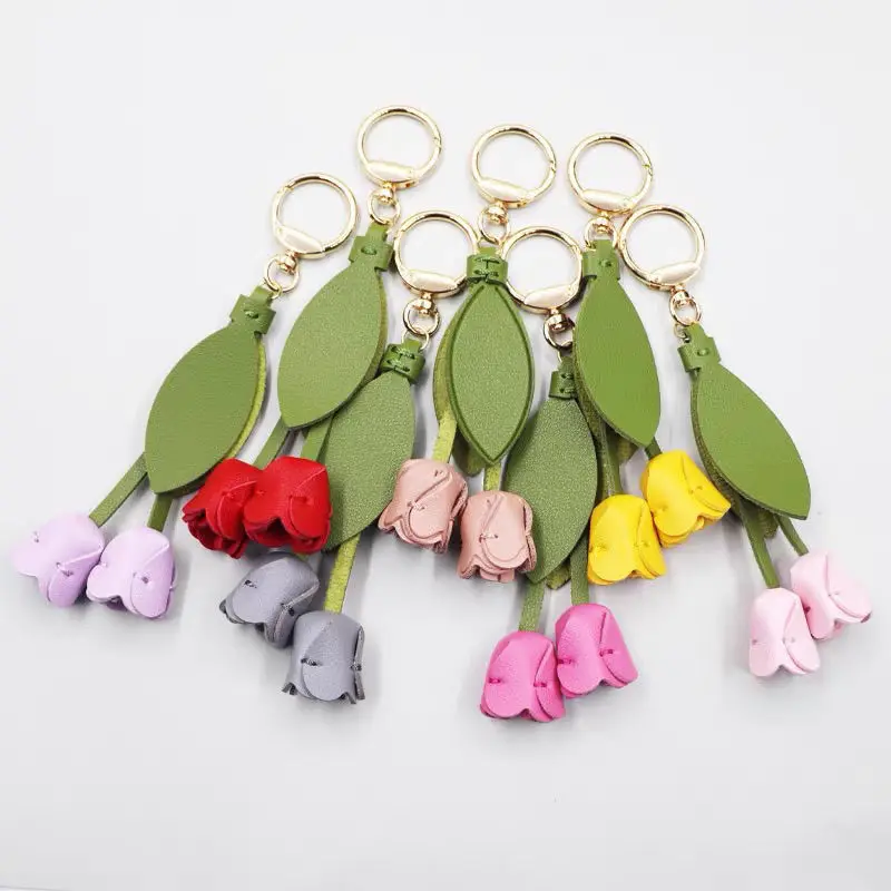 Fashion Flower Shaped Bag Keychain Handbag Mobile Phone Bags Accessories Gift For Women Tulip Keychain Car Pendant Keyring