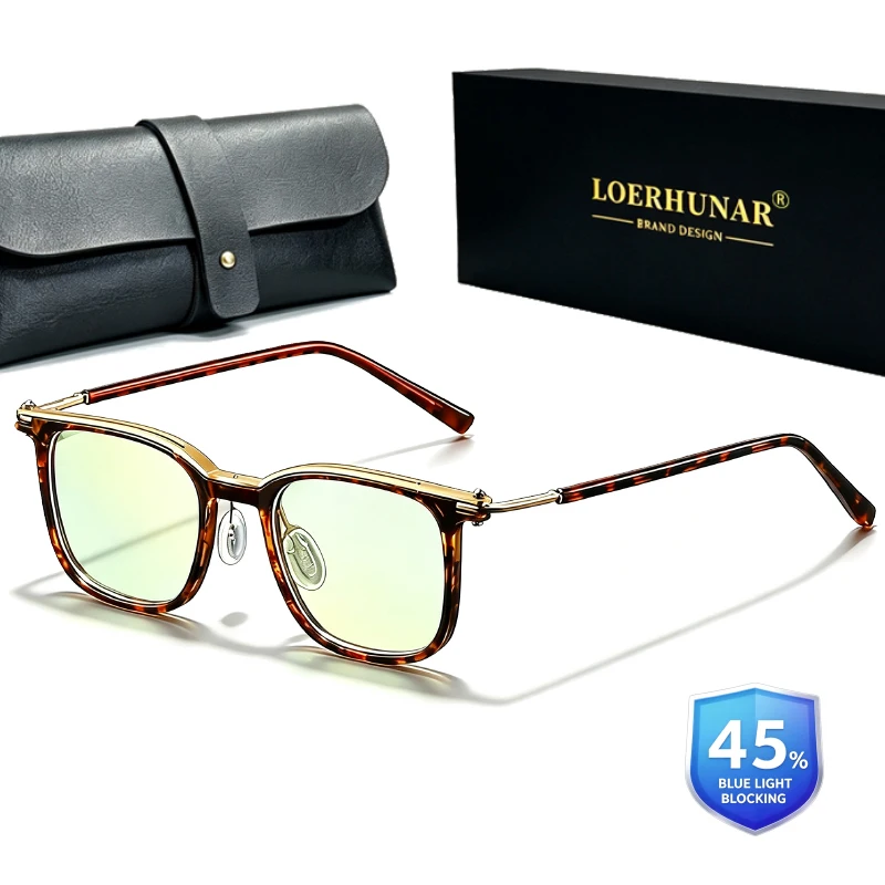LOERHUNAR Square Blue Light Blocking Glasses for Students Better Sleep Yellow Lens for Long Time Gaming Glasses Men and Women