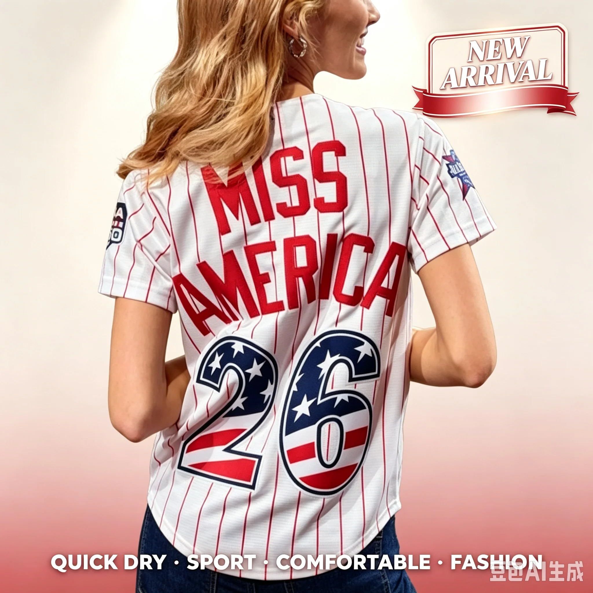 Miss America 26 Baseball Jersey Striped Adult Kids Short Sleeve T-Shirt US Flag Patriotic Summer Game Day Casual Sports T-Shirt