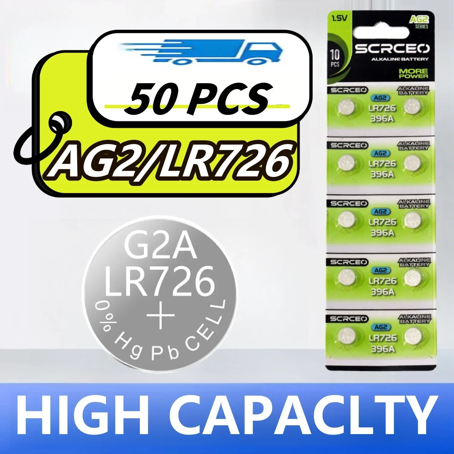 50PCS 1.55V AG2 Alkaline Button Battery LR726 397 396A SR726 SR726SW LR59 SR59 396 Button Battery For Watch Toys Remote Cell