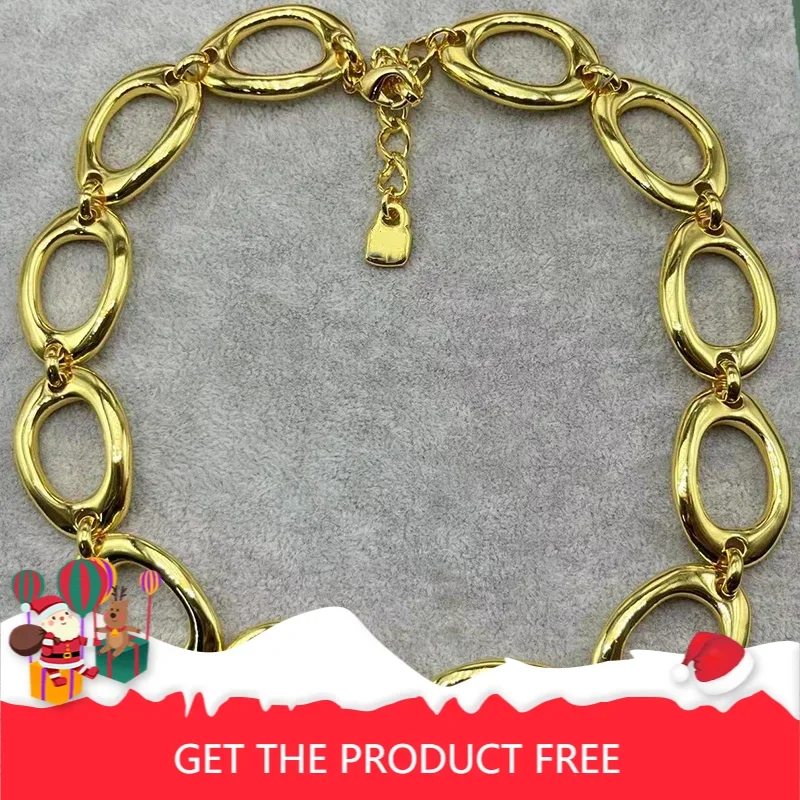 

2025 европейское и американское горячее панк-рок золотое овальное кольцо-цепочка, ожерелье, женские украшения